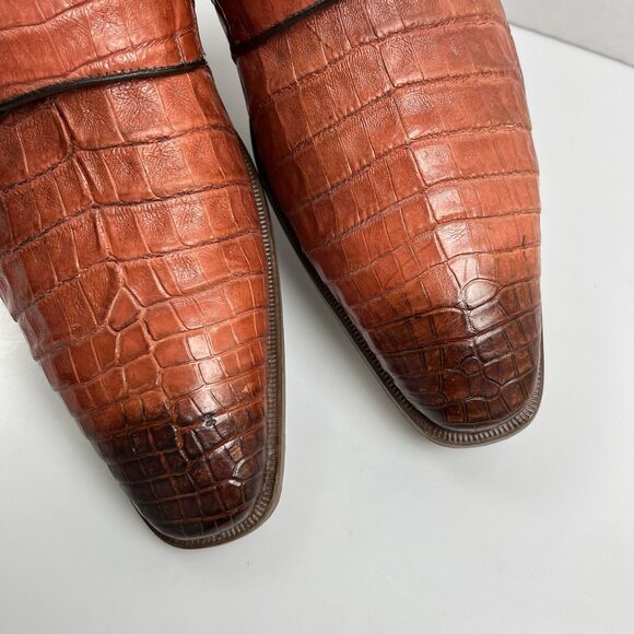 Belvedere Valiente Rust Crocodile Leather Double Monk Strap Shoes Mens Size 9 main image 7
